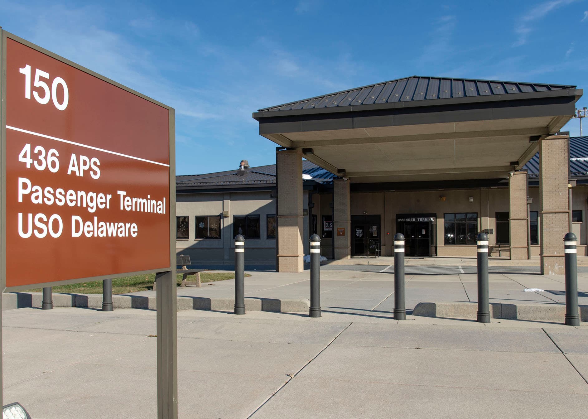Exterior view of the 436th Aerial Port Squadron Passenger Terminal at Dover AFB.