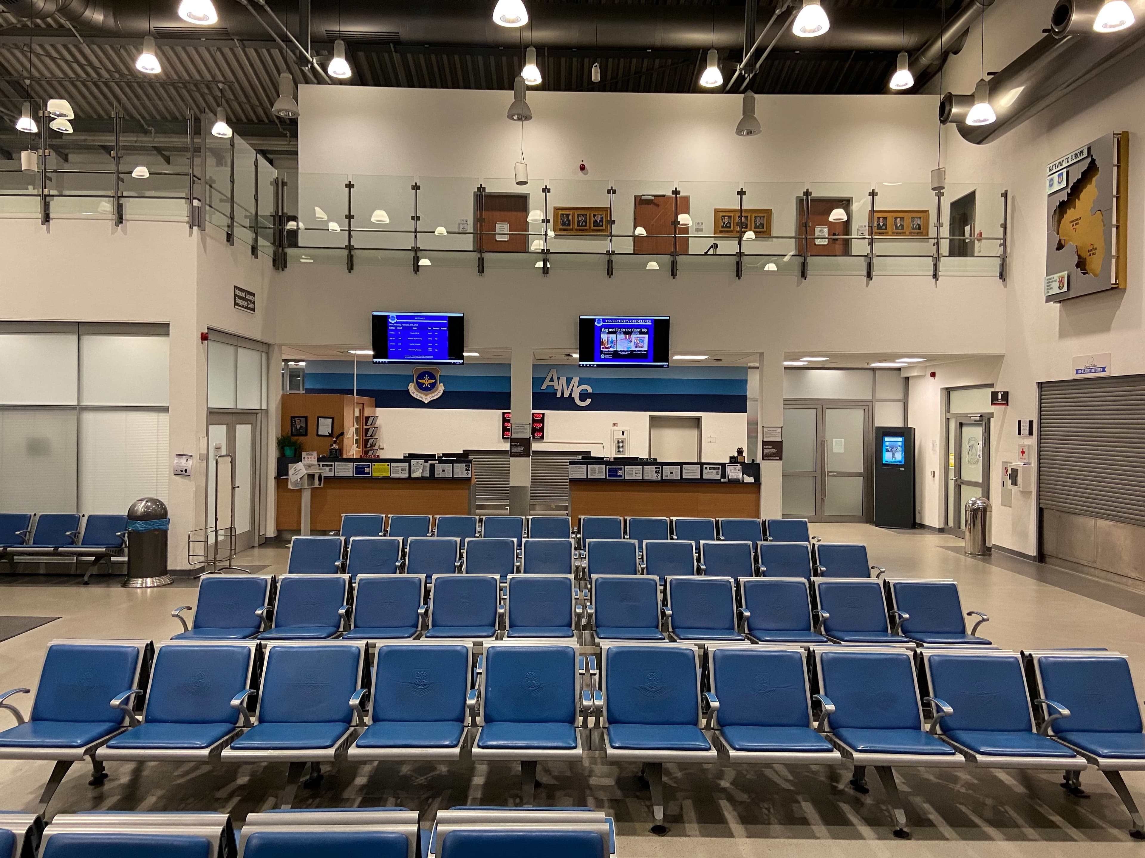 Spangdahlem Air Base, Germany — AMC passenger terminal banner.